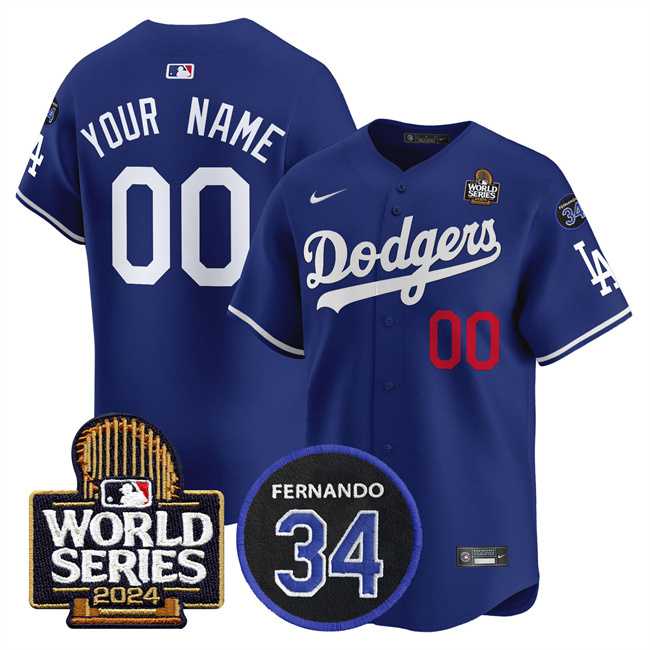 Men%27s Los Angeles Dodgers ACTIVE PLAYER Custom Royal 2024 World Series With Fernando Memorial Patch Limited Stitched Baseball Jersey